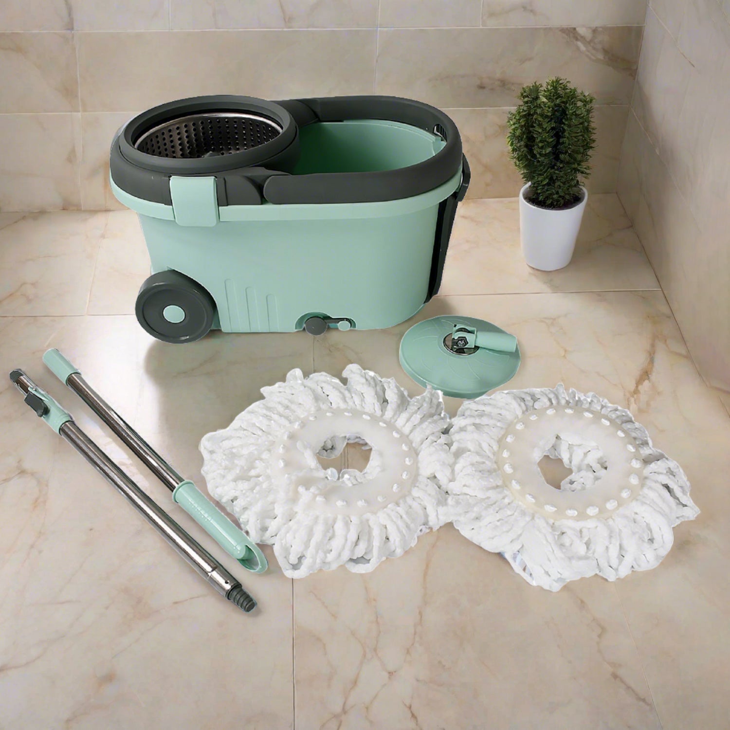 8084 Ganesh Quick Spin Mop Steel Spin, Bucket Floor Cleaning, Easy Wheels & Big Bucket, Floor Cleaning Mop With Bucket, 2 Micro fiber head / Refill 8084 Ganesh Quick Spin Mop Steel Spin, Bucket Floor Cleaning, Easy Wheels & Big Bucket, Floor Cleaning Mop With Bucket, 2 Micro fiber head / Refill